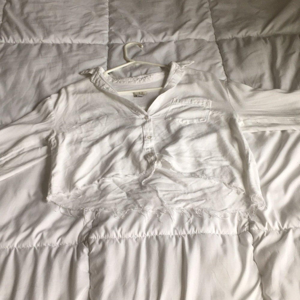 White Collared Crop Fringe Tee